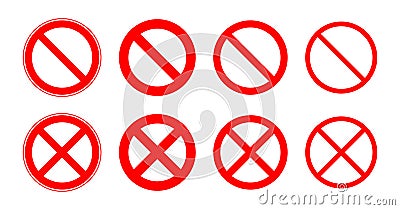 Forbidden signs set. Red round prohibition signs in different sizes. Vector Illustration